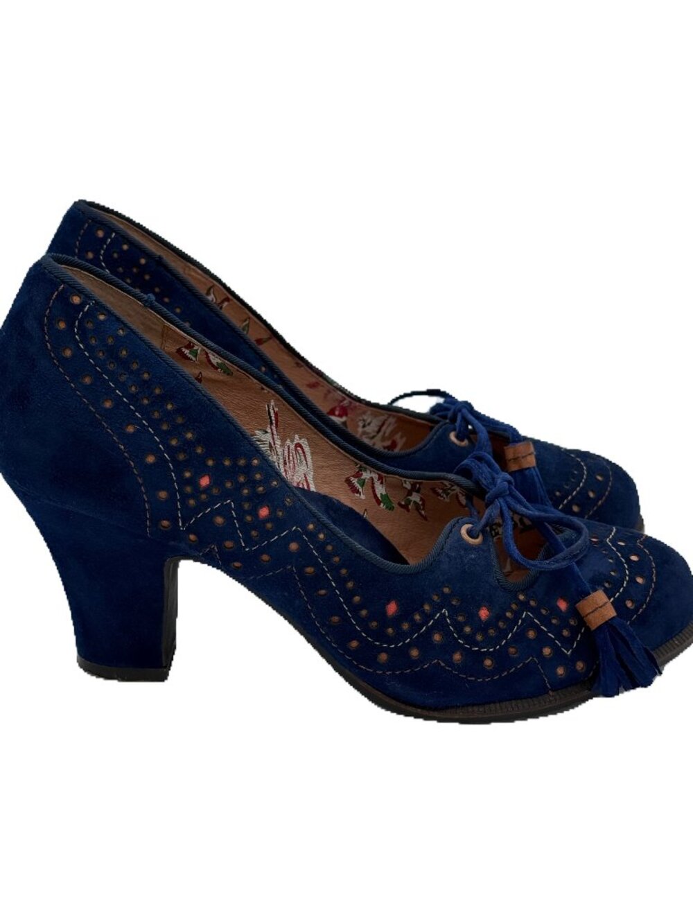 Miss L-FIRE Navy Suede Perforated Tassel Mary Jane Block Heels Size 38 - Picture 5 of 9